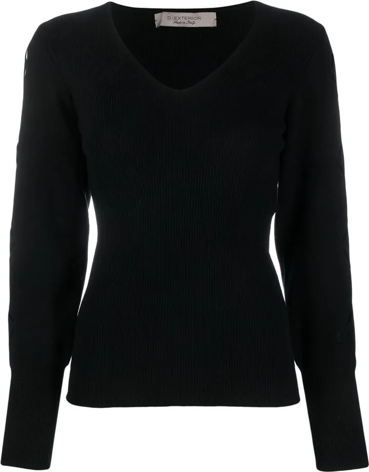 V-neck ribbed-knit jumper