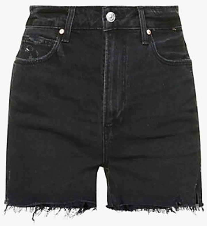 Womens Dark Raven Destructed Dani Distressed High-rise Stretch-denim Shorts