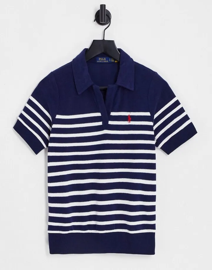 Polo Ralph Lauren terrycloth stripe polo in navy