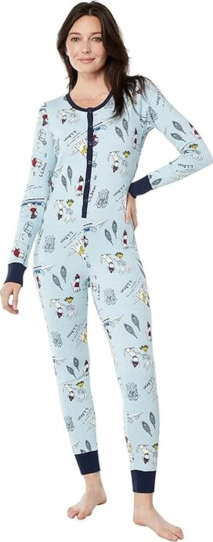 L.L.Bean Mini Waffle One-Piece (Celestial Blue Buddy the Dog) Women's Pajama Sets