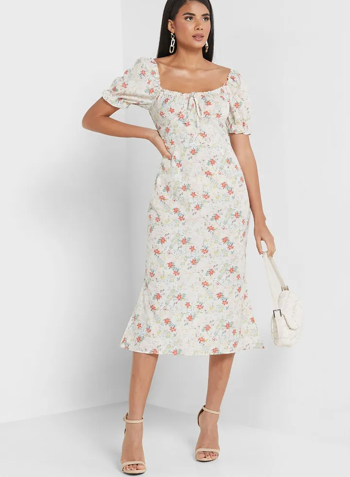 Printed Puff Sleeve Dress