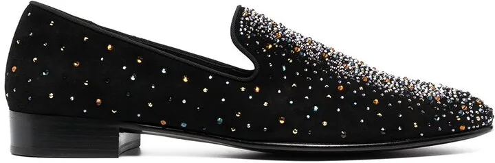 Crystal-Embellished Leather Loafers
