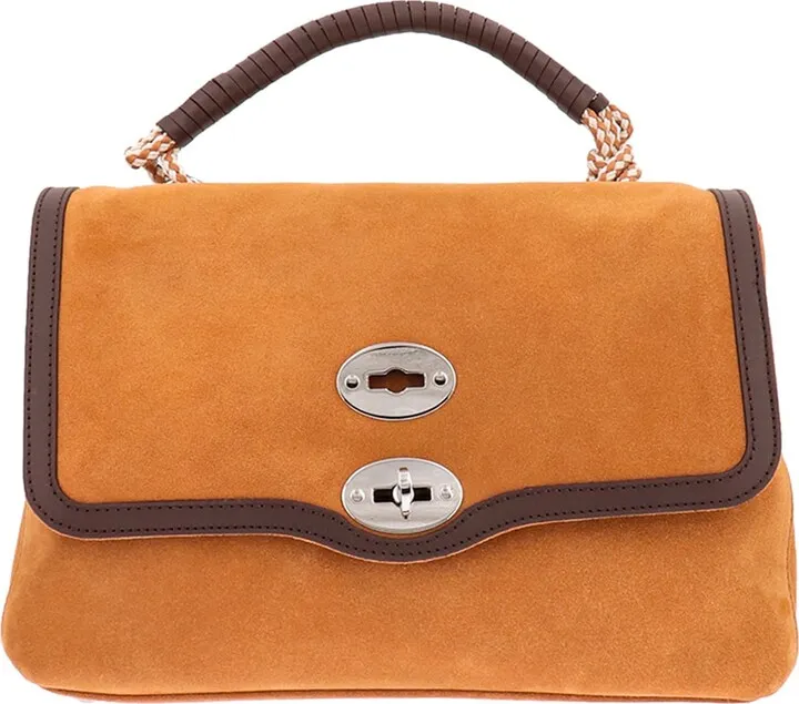 Suede handbag with leather profiles
