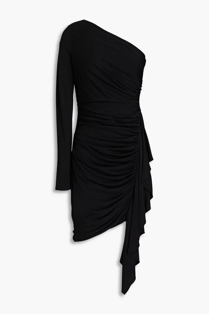 One-shoulder ruched jersey dress