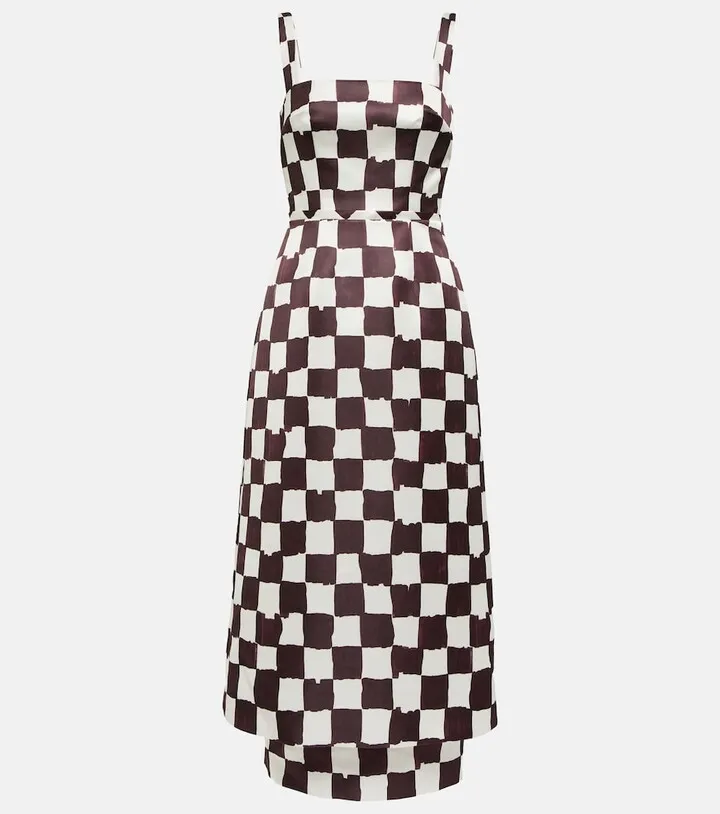 Checked satin midi dress