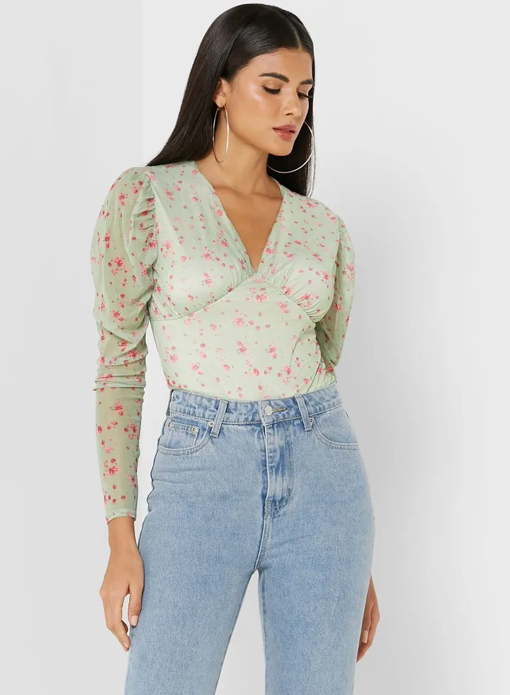 Puff Sleeve Floral Print Body