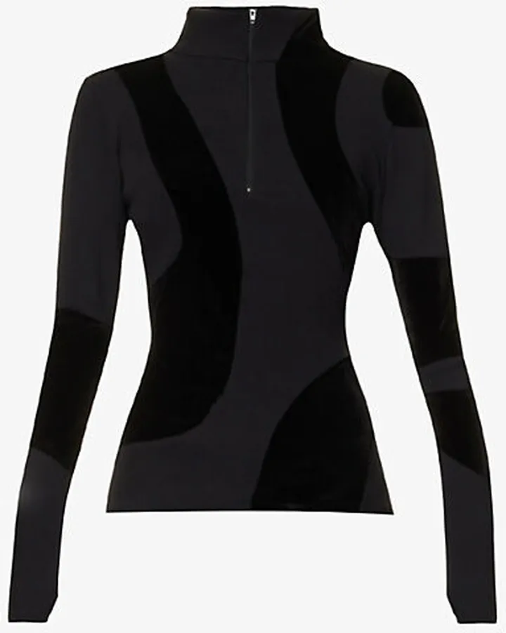 Womens Black Turtleneck Panelled Stretch-cotton top