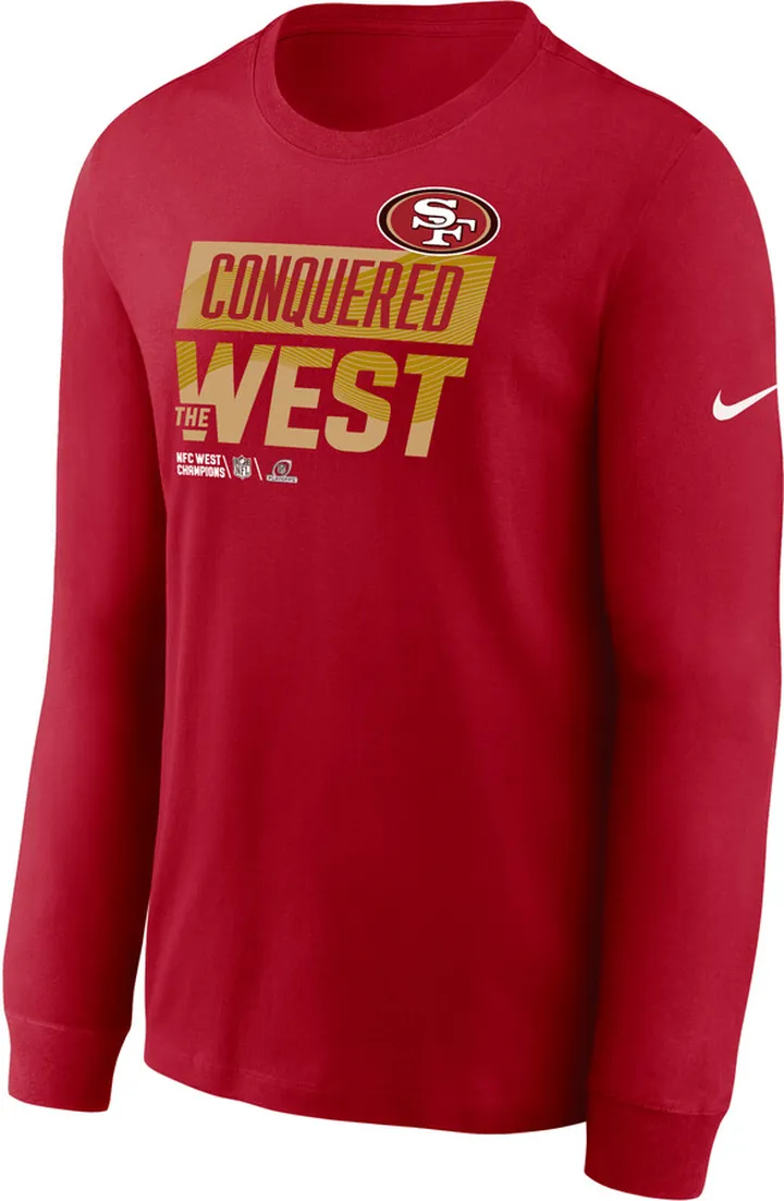 Nike Men's 2022 NFC West Champions Trophy Collection (NFL San Francisco 49ers) Long-Sleeve T-Shirt in Red