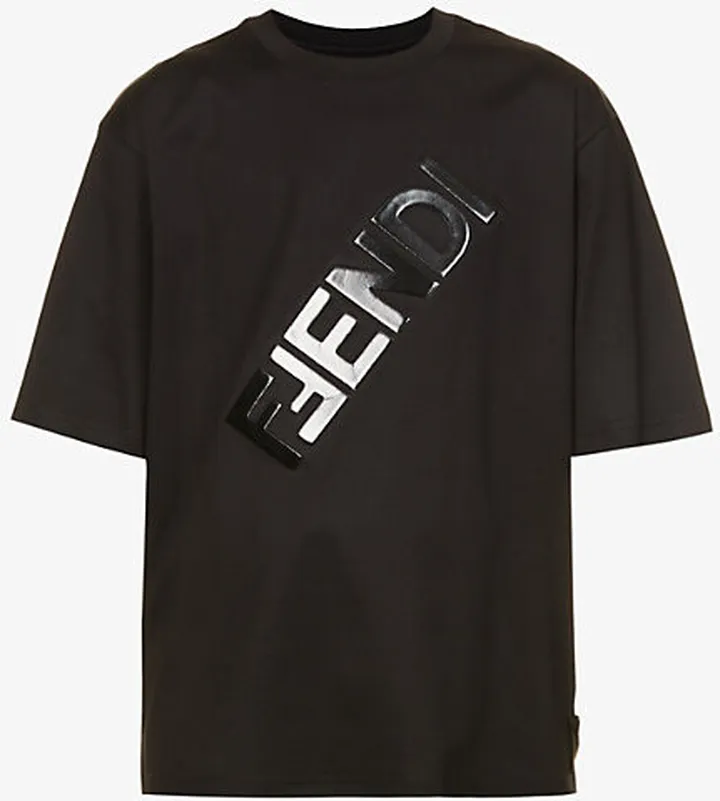 Mens Black Logo-embossed hort-sleeved Cotton-jersey T-shirt
