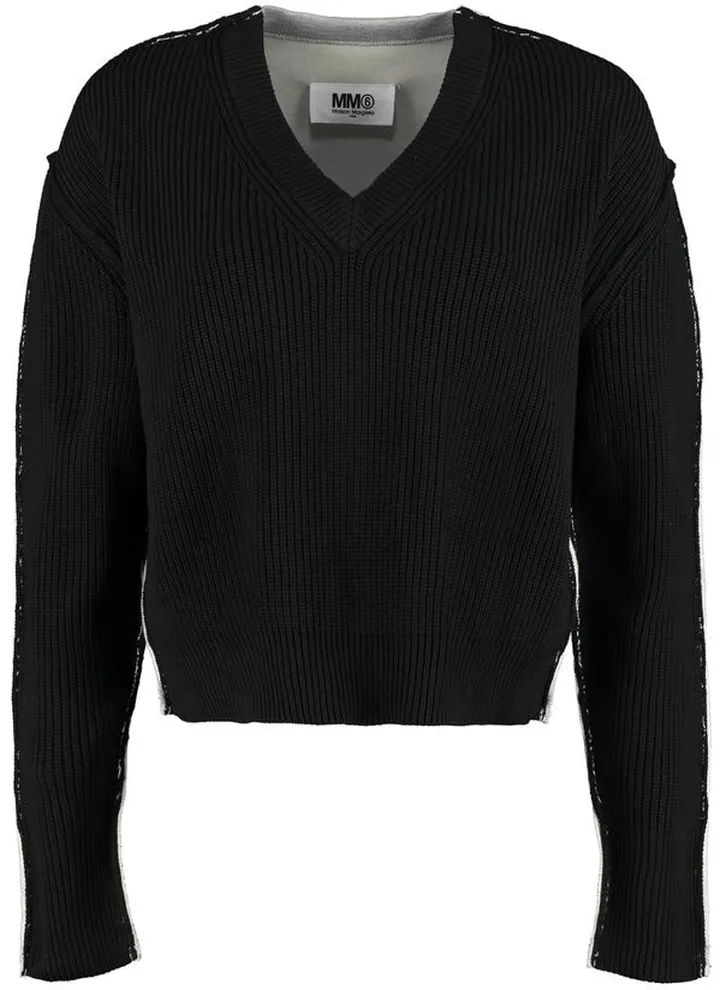 MM6 Maison Margiela Panelled V-Neck Jumper