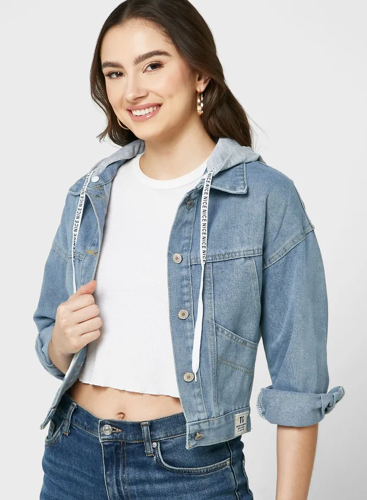 Denim Jacket With Hood Detail
