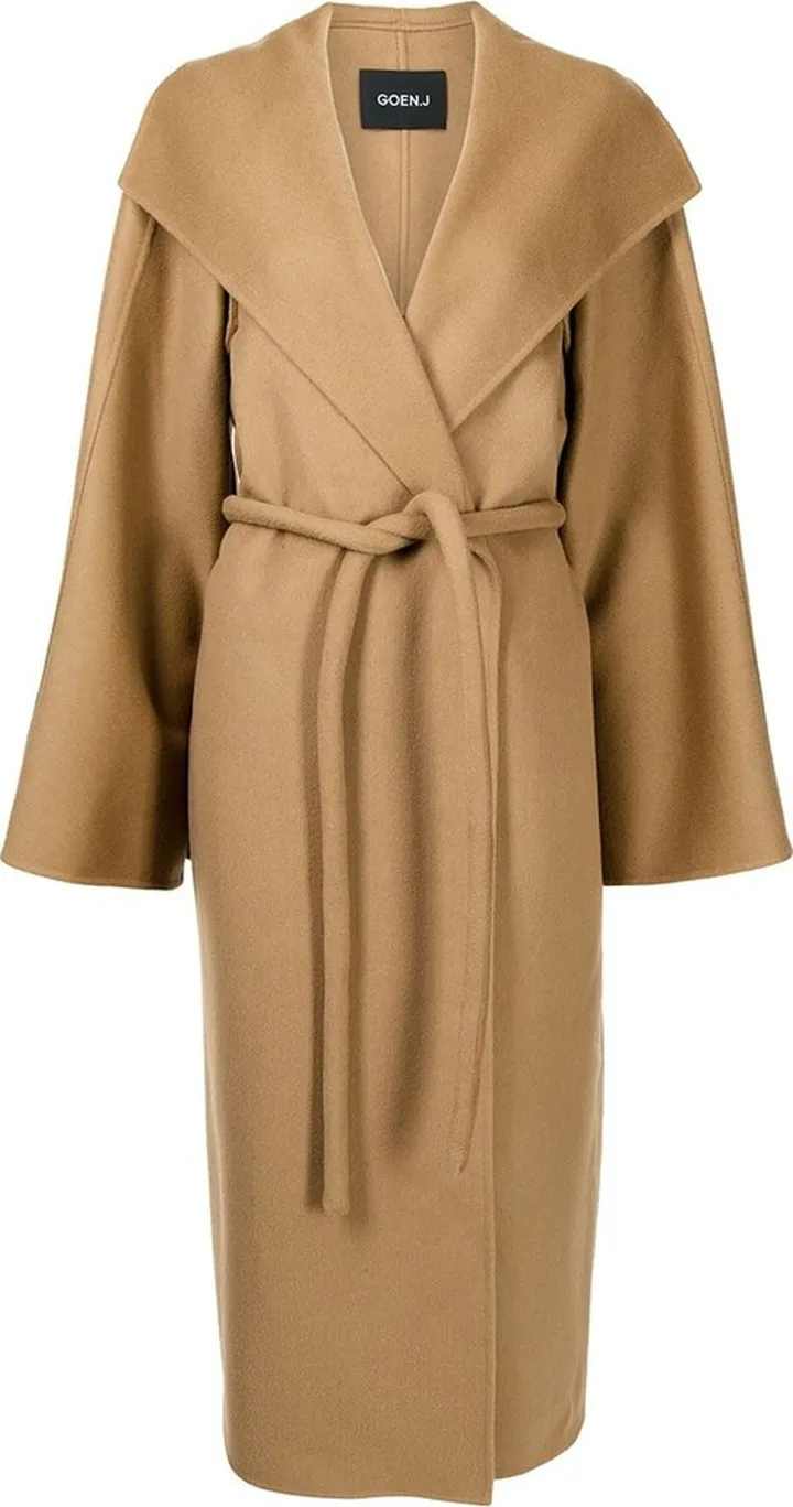 Tie-Waist Wool-Blend Double-Faced Coat