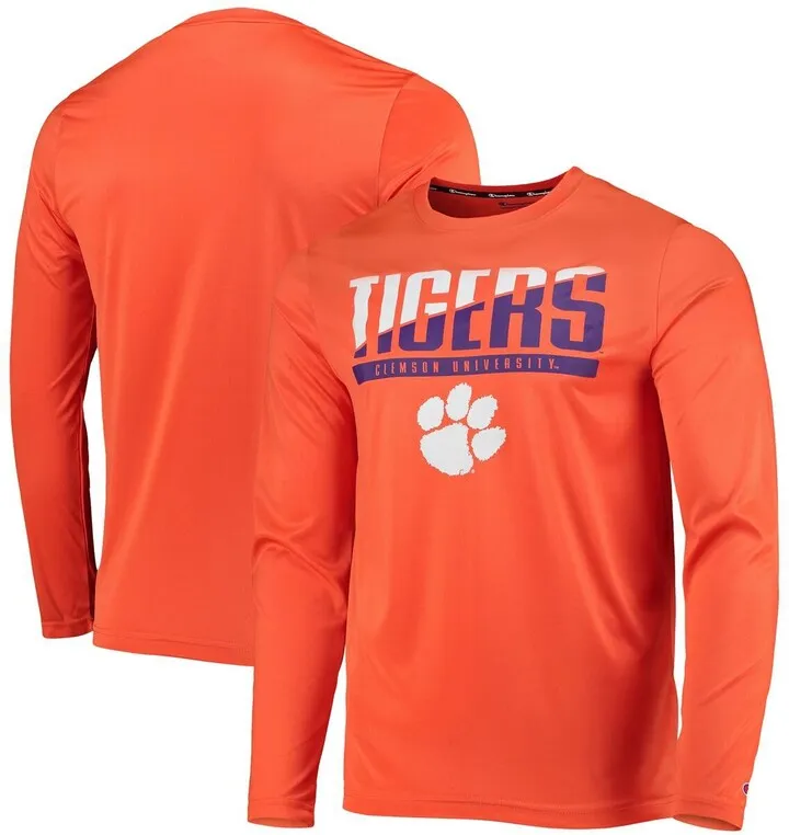 Men's Champion Orange Clemson Tigers Wordmark Slash Long Sleeve T-shirt