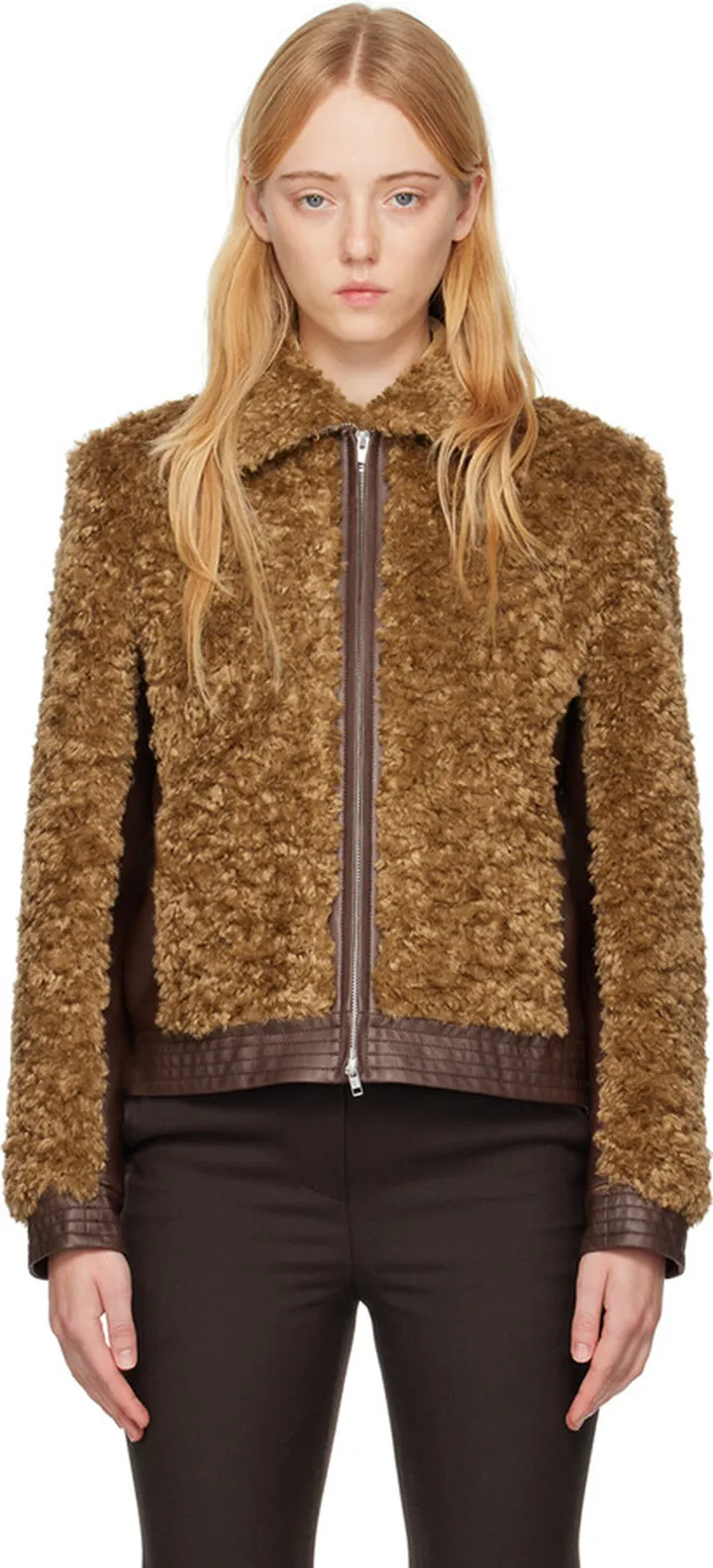 TheOpen Product Brown Paneled Faux-Shearling Jacket