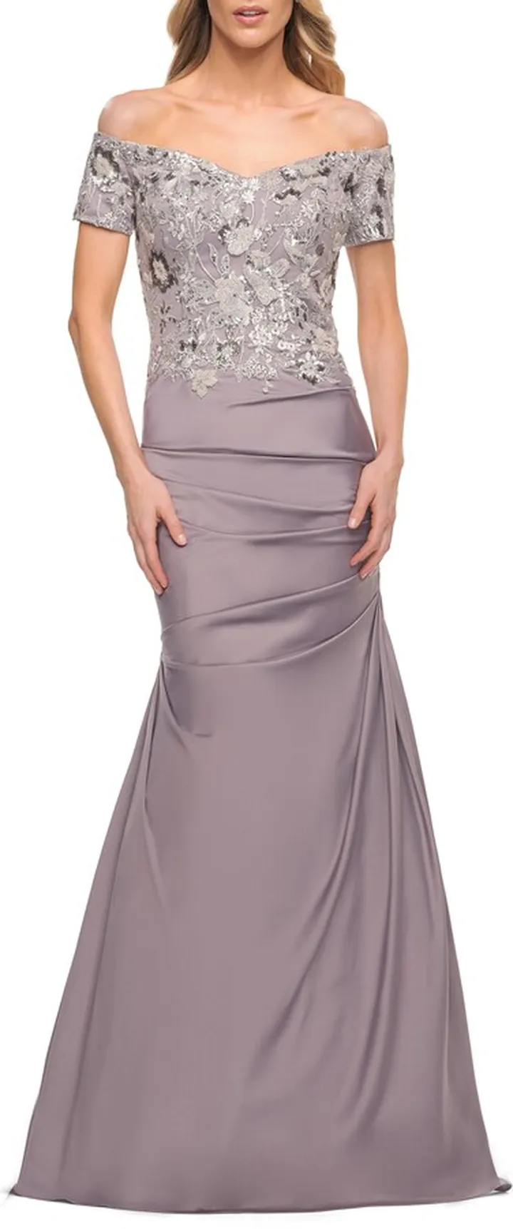 Floral Beaded Off the Shoulder Mermaid Gown