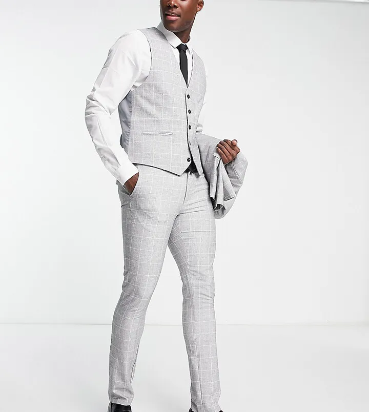 New Look super skinny suit pants in gray plaid