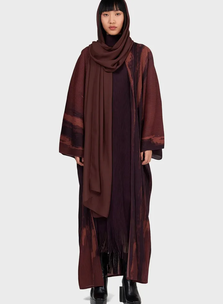 Printed Plisse Detail Abaya