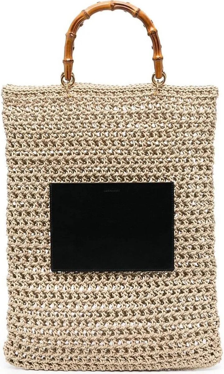 Woven Bamboo-Handle Tote Bag