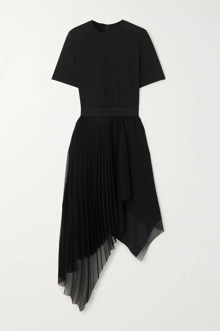 Givenchy - Asymmetric Stretch-jersey And Pleated Georgette Dress - Black