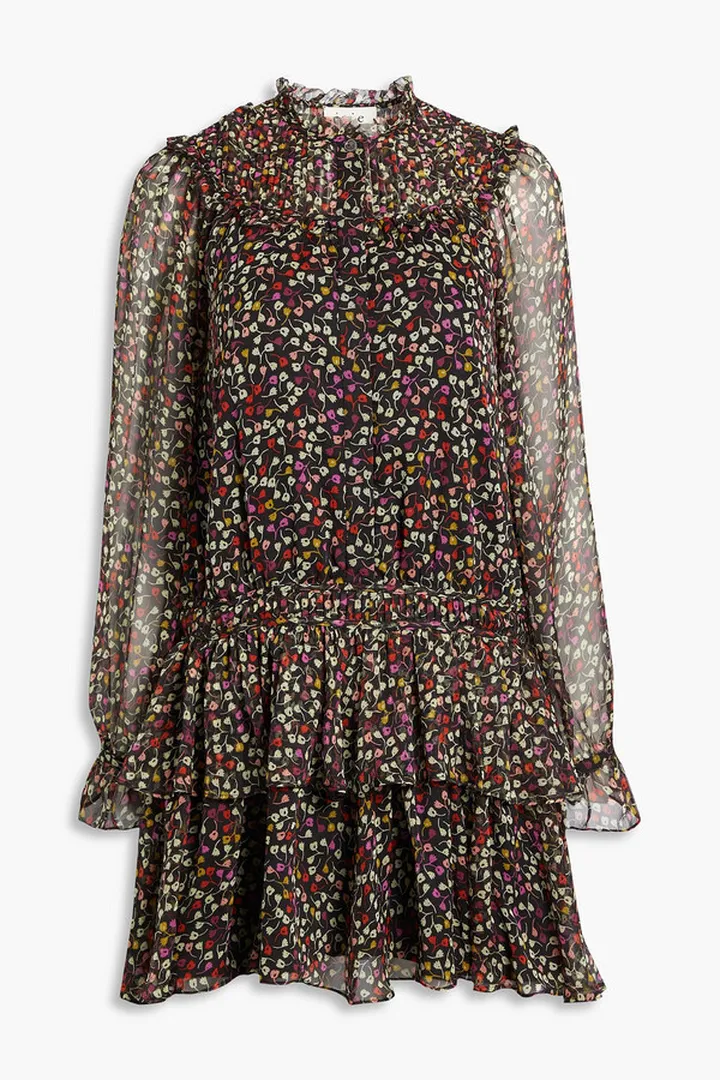 Elsverre pintucked ruffled silk-georgette mini dress