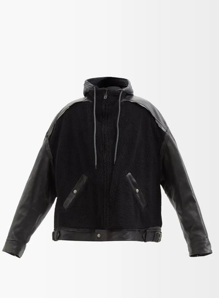 Paris-logo Hooded Shearling And Leather Jacket