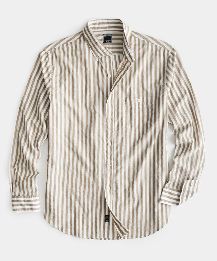 Classic Fit Summerweight Favorite Shirt in Khaki Stripe