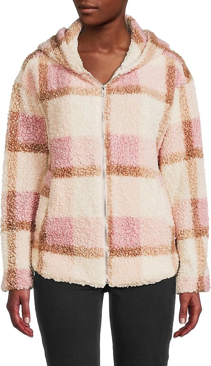 Plaid Faux Shearling Teddy Hoodie