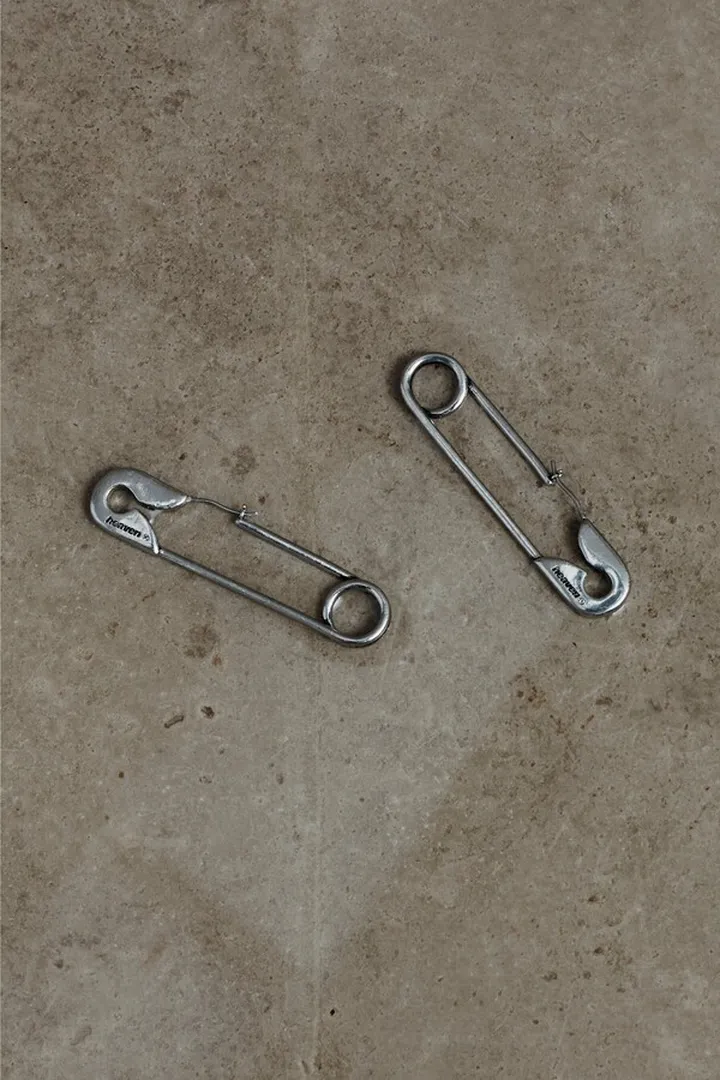 Safety Pin Earrings - Aged Silver
