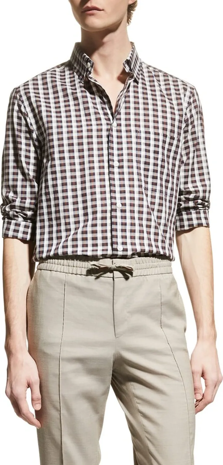 Men's Check Cotton-Linen Sport Shirt