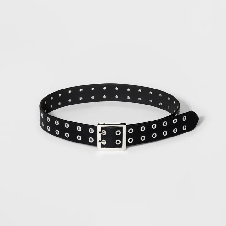 Women's Double Laser Cut Adjustable Western Grommet Belt - Wild Fable™ Black L