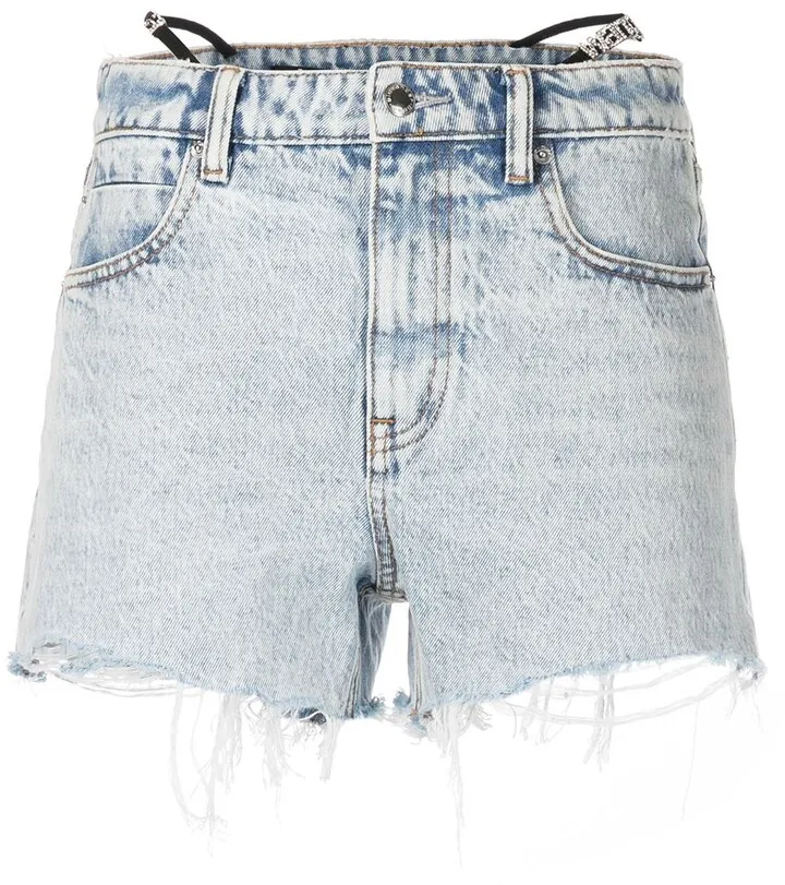 Strap-Detail Denim Shorts