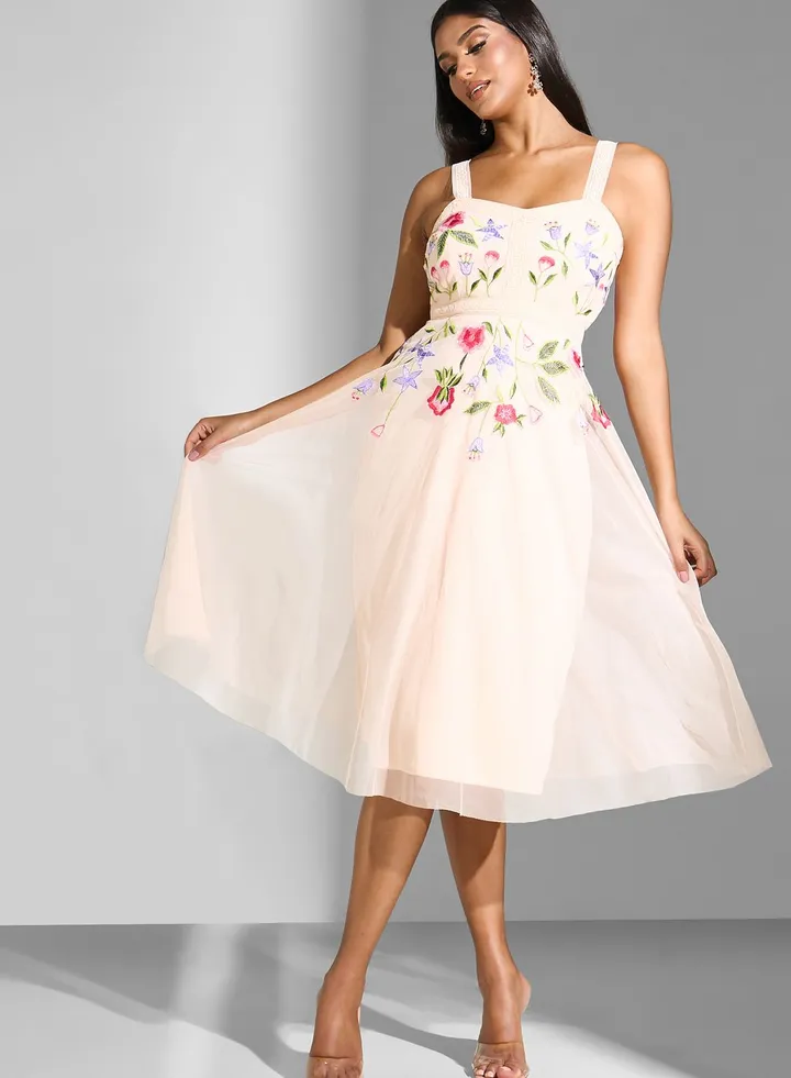 Embroidered Midi Dress