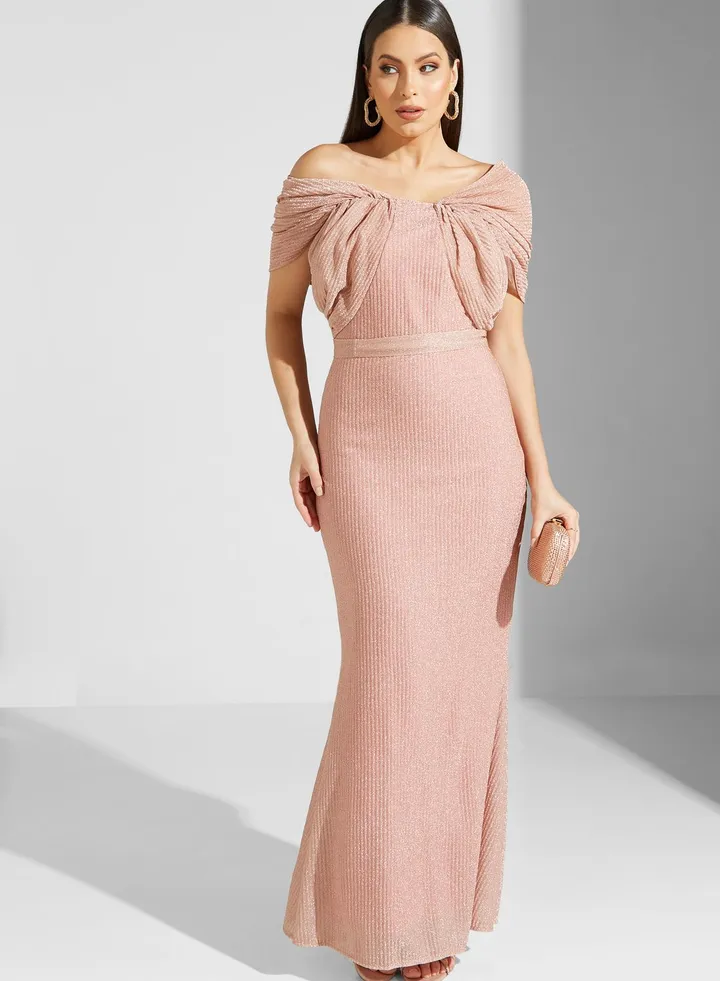 Lama Off Shoulder Shimmer Dress