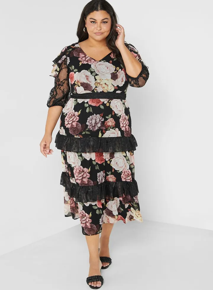 Floral Print Ruffle Detail Dress