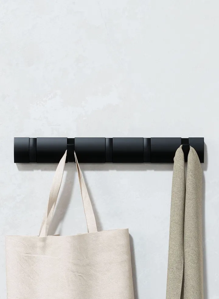 Black Flip Wall Mounted Coat Rack