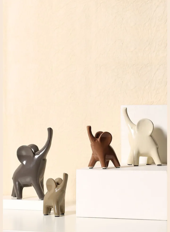 Elepant Shaped Solid Minimalistiic Ceramic Showpiece For Home Decor