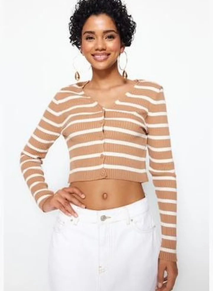 Brown Crop Knitwear Cardigan TWOAW24HI00142