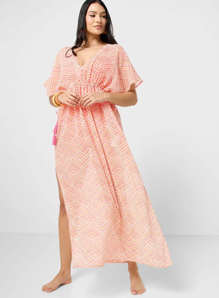 V-Neck Printed Beach Dress