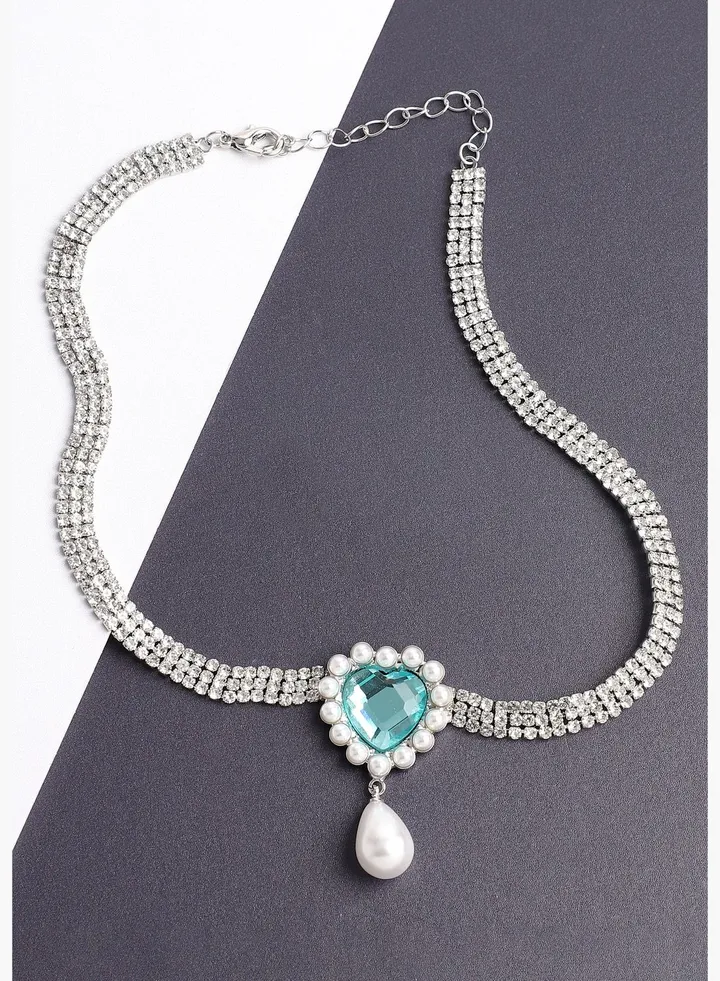 Silver Plated Designer Stone Party Necklace For Women