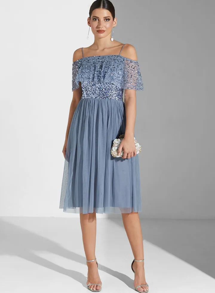 Youmna Cold Shoulder Embellished Midi Dress