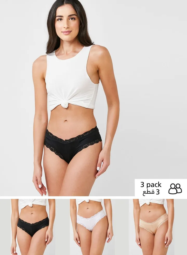 3 Pack Lace Detail Cheeky Style Brief