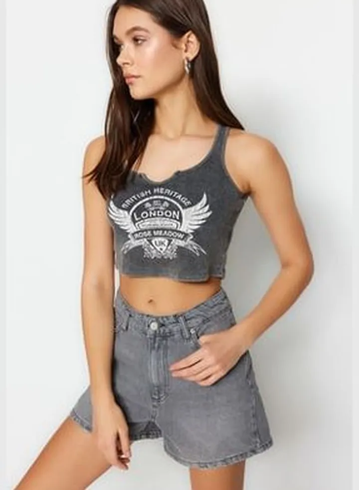 Gray Denim Shorts TWOSS23SR00199