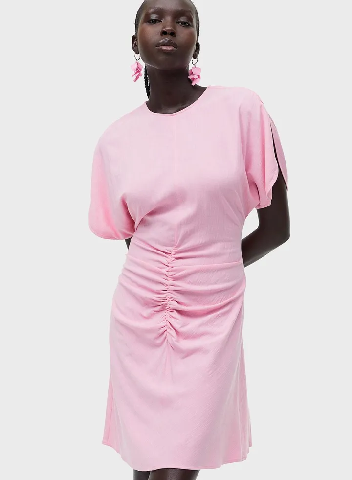 Slit Sleeve Ruched Detail Dress
