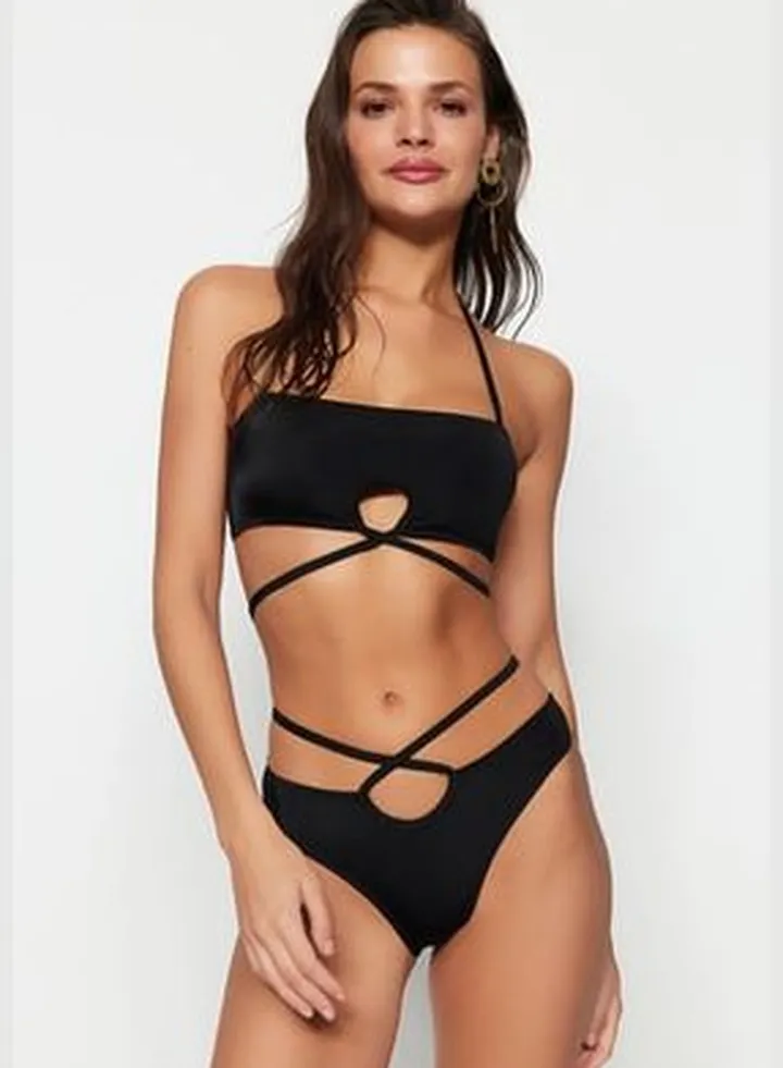 Black Piping Regular Leg Bikini Bottoms TBESS23BA00056