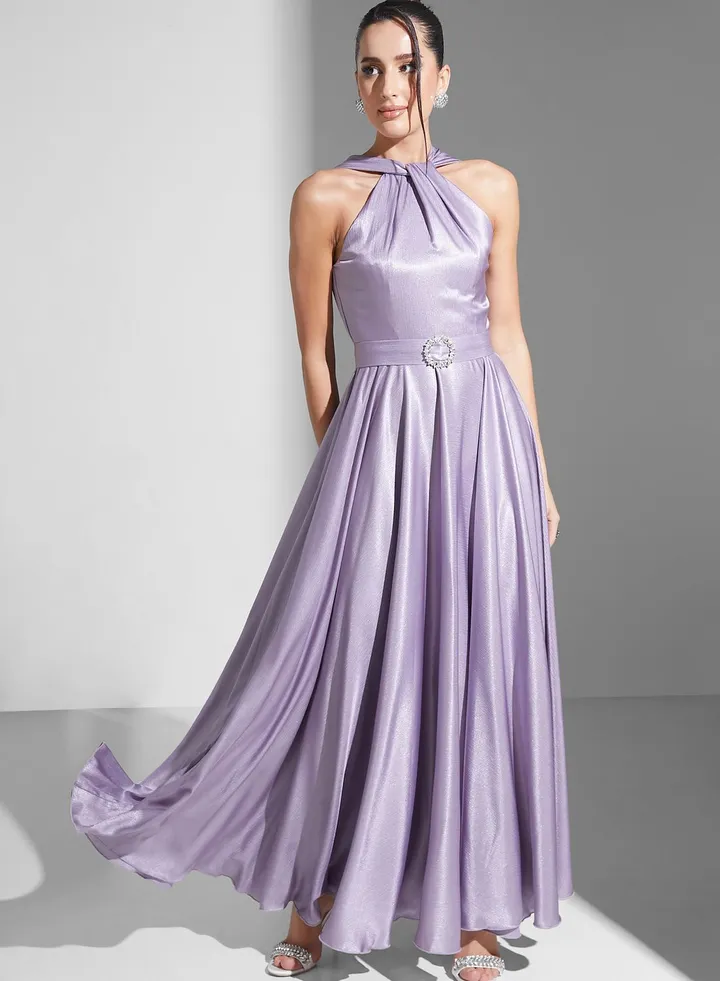 Zena Louay Halter Neck Pleated Dress