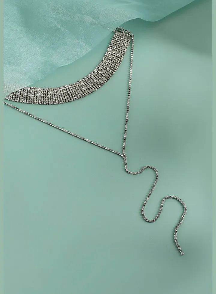 Silver Plated Designer Stone Party Wear Necklace For Women
