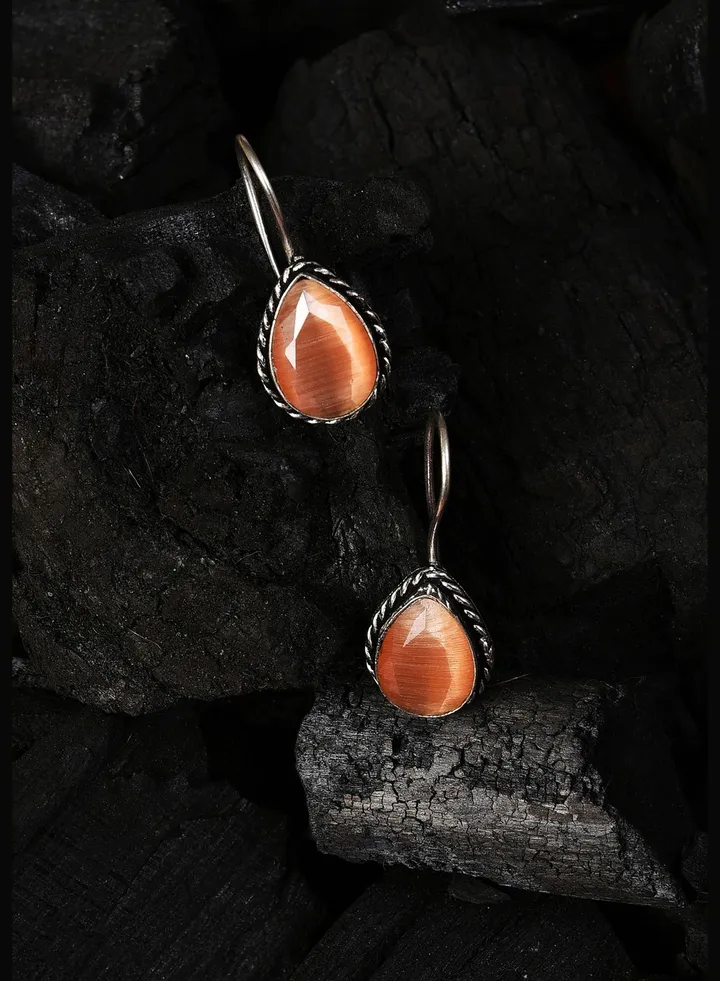 Silver Plated Designer Stone Drop Earrings