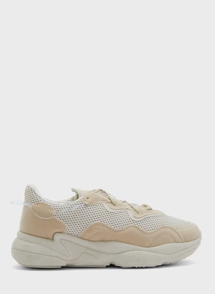 Total Nude Pu Lace-Up Chunky Sneakers