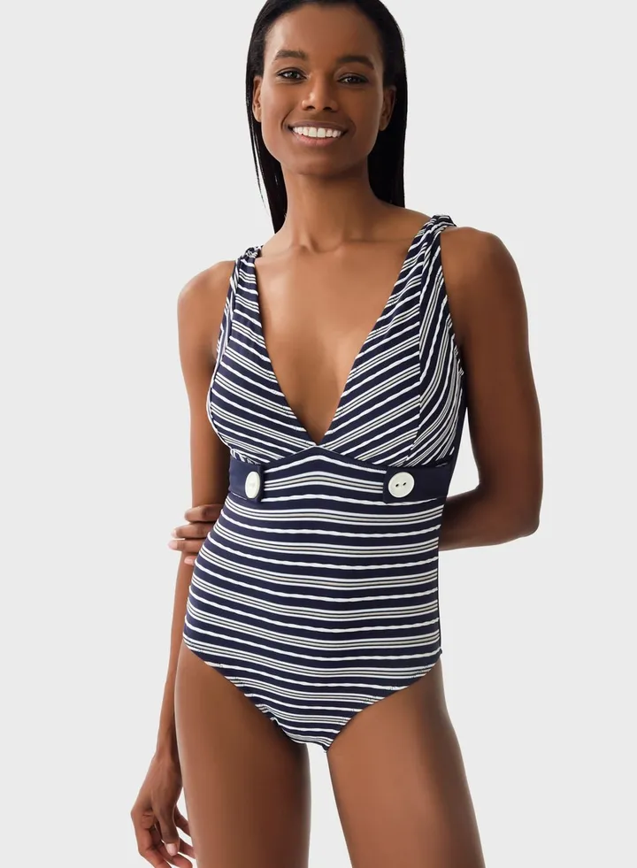 Halter Neck Button Twist Swimsuit