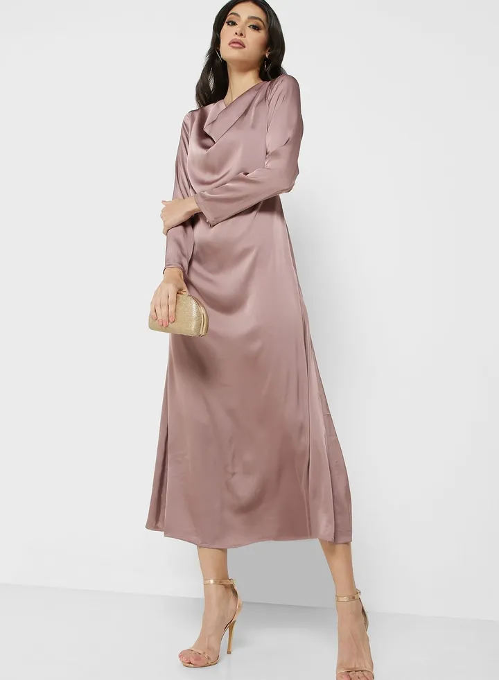 Cowl Neck Satin Dress